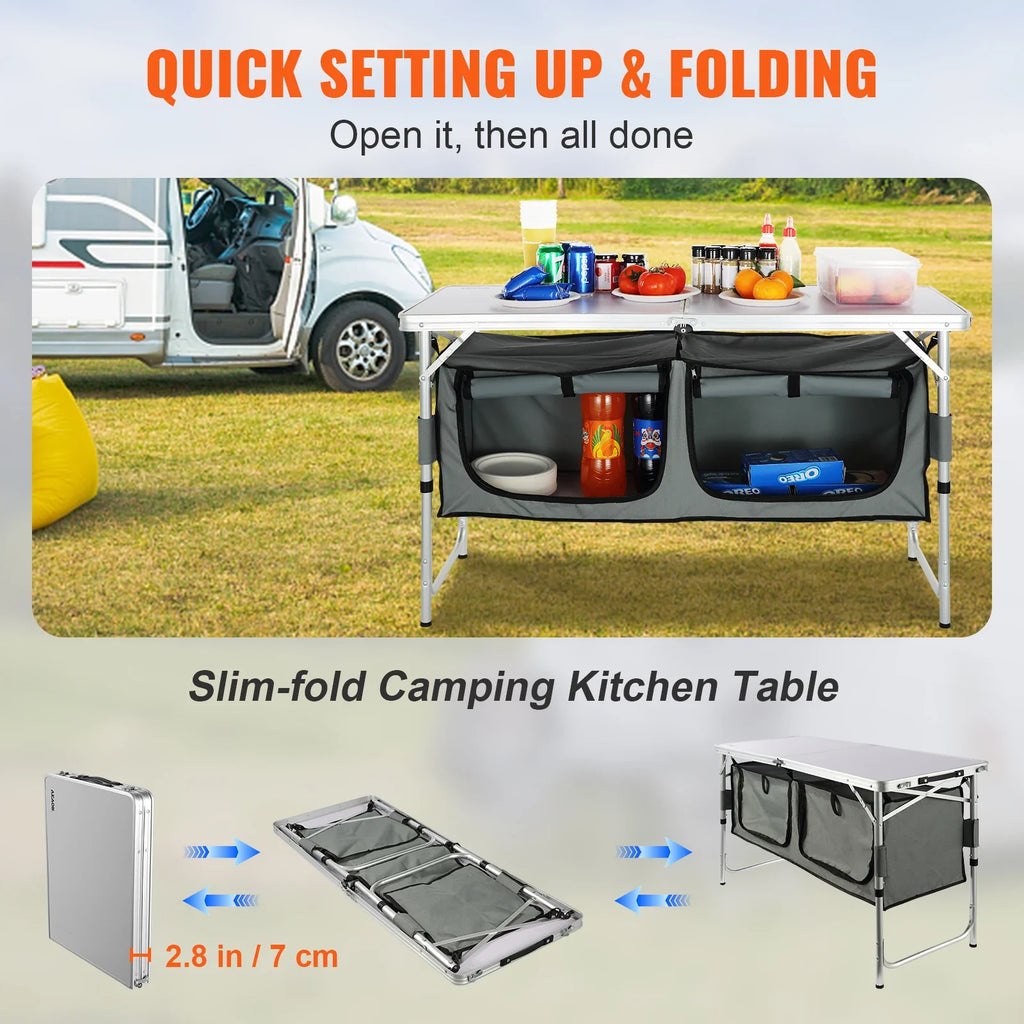 VEVOR Folding Camping Kitchen Table for Outdoor Cooking Portable